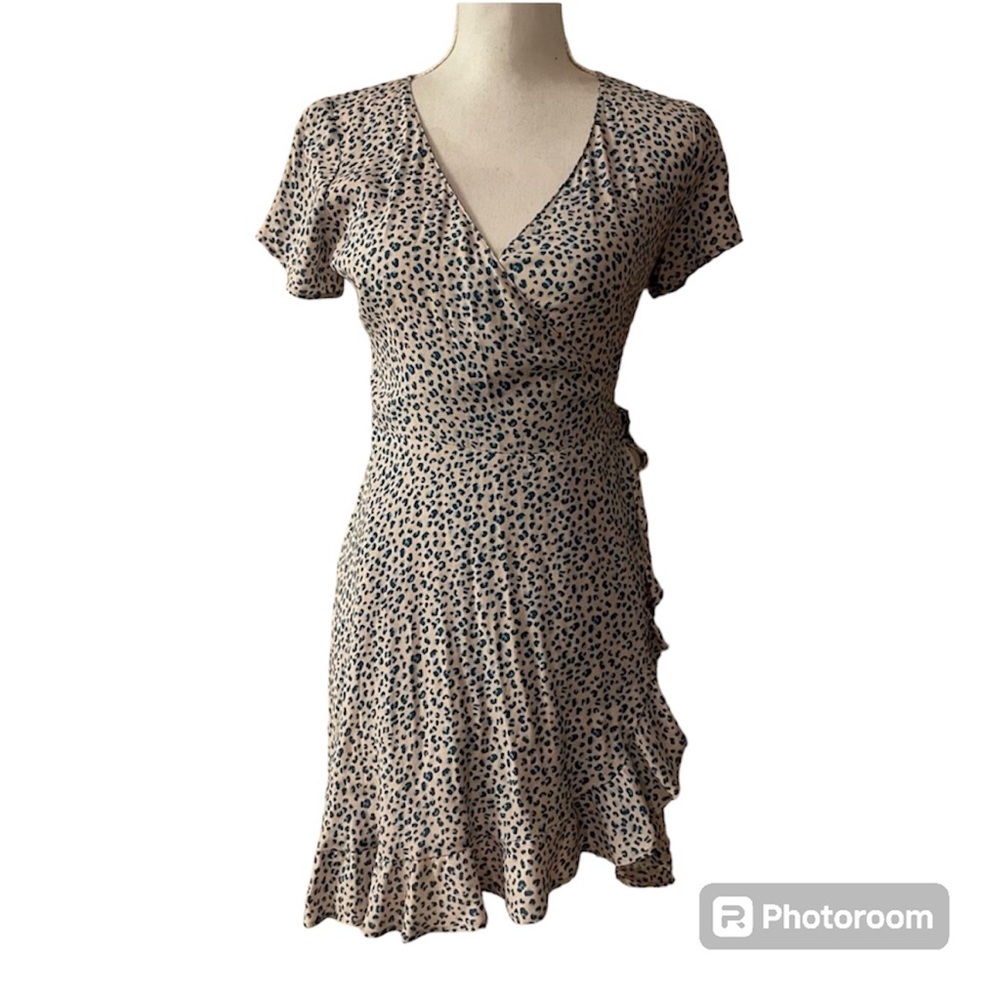 NEW Hollister Leopard Beige/Blue Wrap Short Dress Size XS